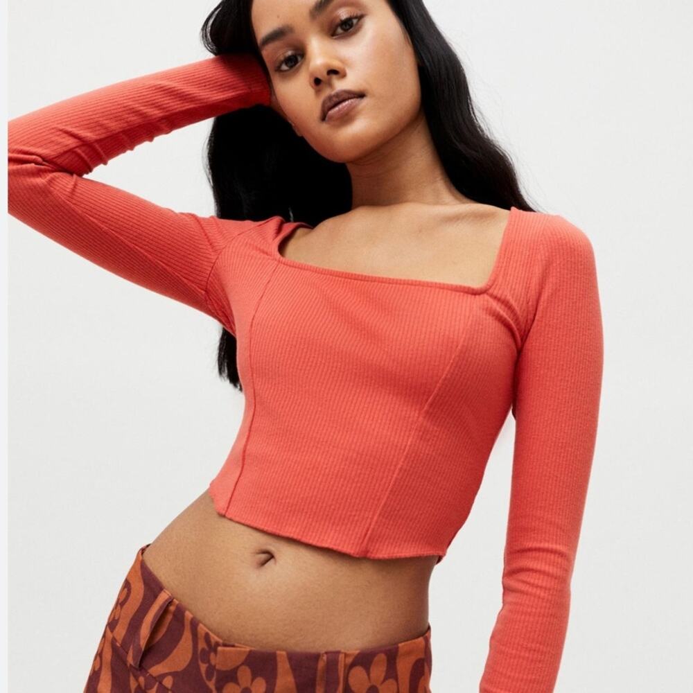 Urban Outfitters Meg Stretch Square Neck Top Large Orange